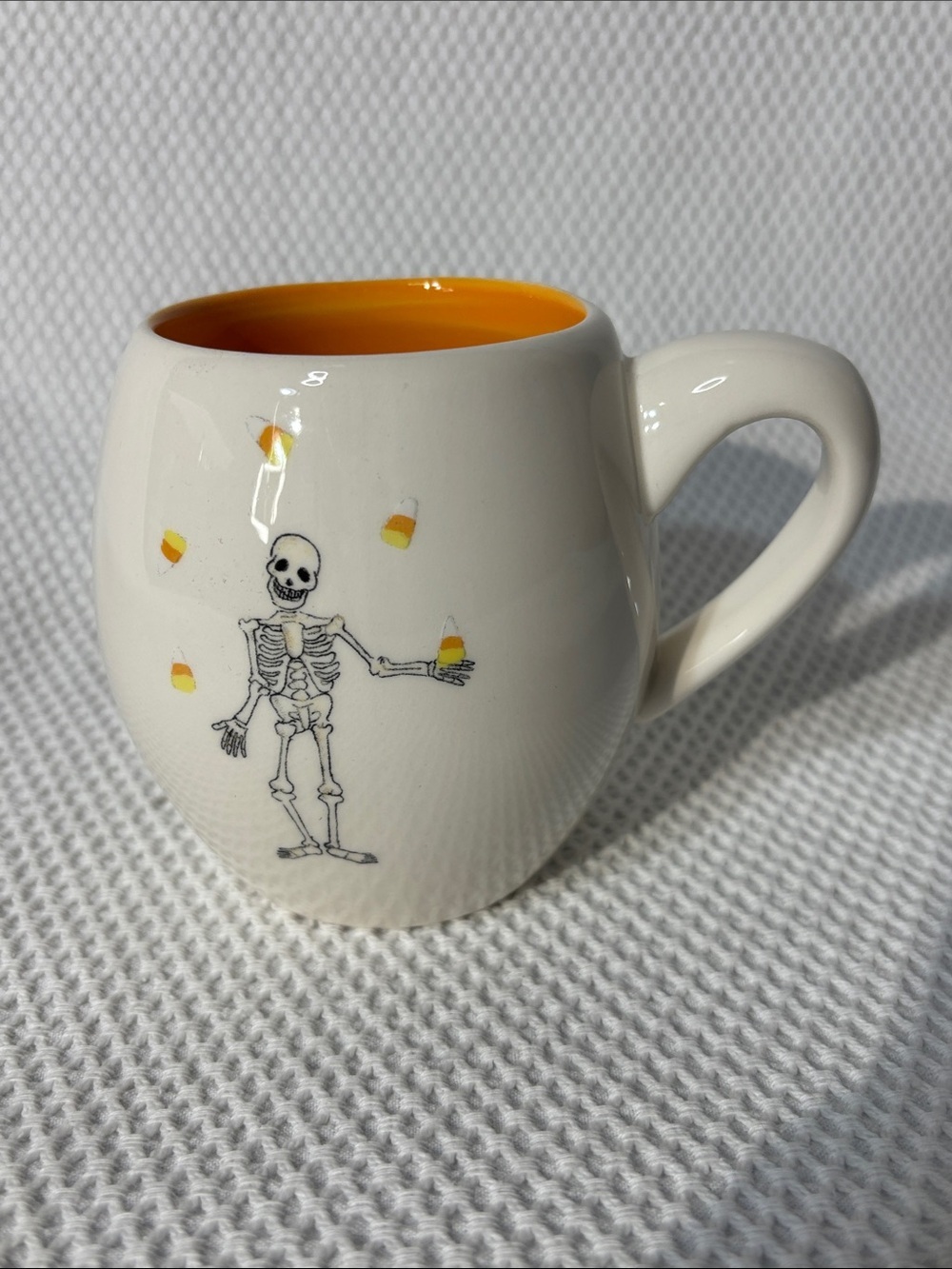 MAGENTA Skeleton Candy Corn Ceramic Mug - Orange Interior RAE DUNN
